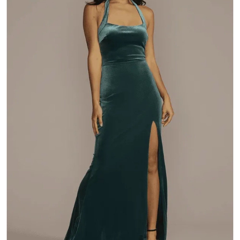 Elegant Teal Velvet Halter Dress